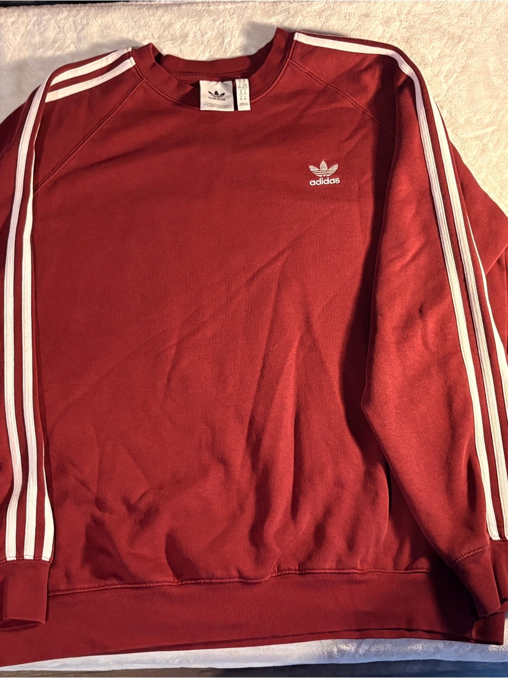 adidas Men’s Burgundy Crewneck Sweatshirt with White 3-Stripes
